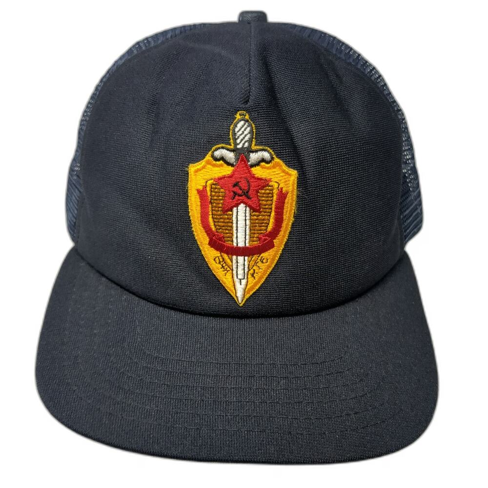 New Era Trucker Hat Blue L Mesh Back Snapback Soviet Patch Hat Vintage KGB